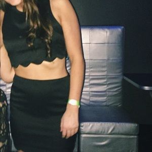 Black Scalloped Two Piece Set